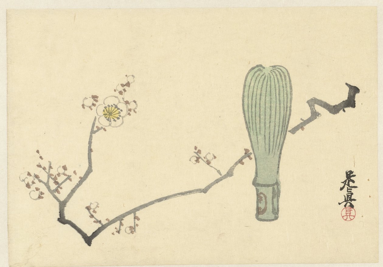 Blommeblomst og en tepisker af Shibata Zeshin
