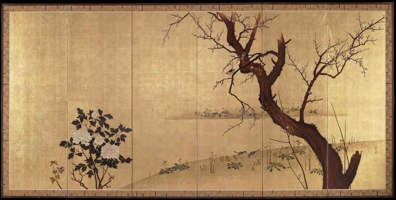 Forår [højre del af et par Fugle og blomster om foråret og efteråret] af Shibata Zeshin