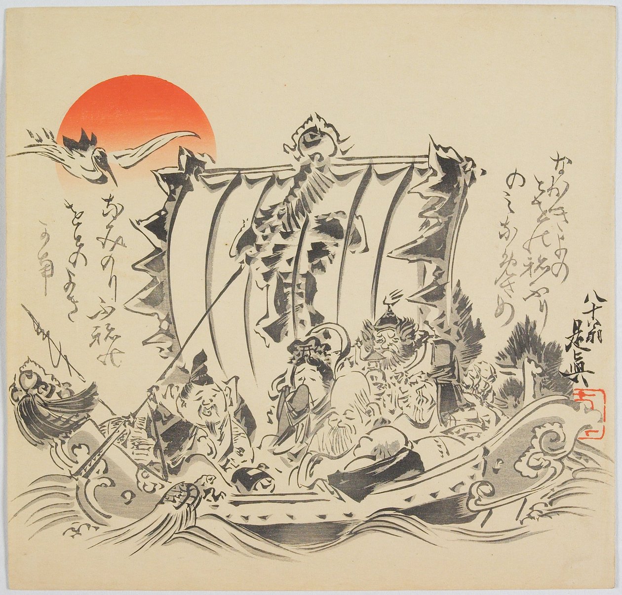 De syv lykkeguder i »Treasure Ship« af Shibata Zeshin