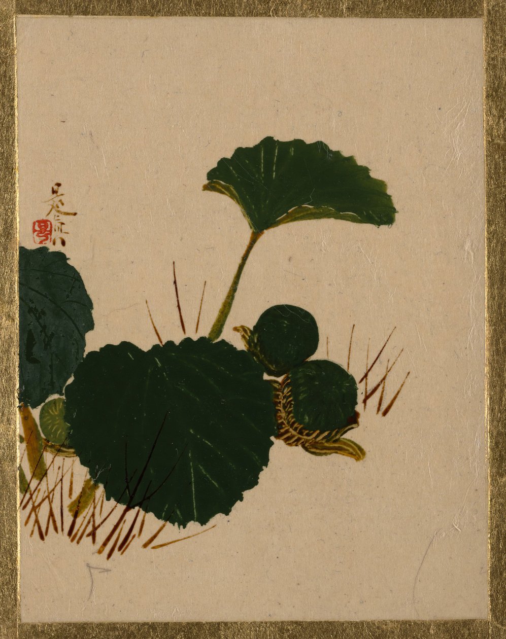 Orm på grønbladede plante. af Shibata Zeshin