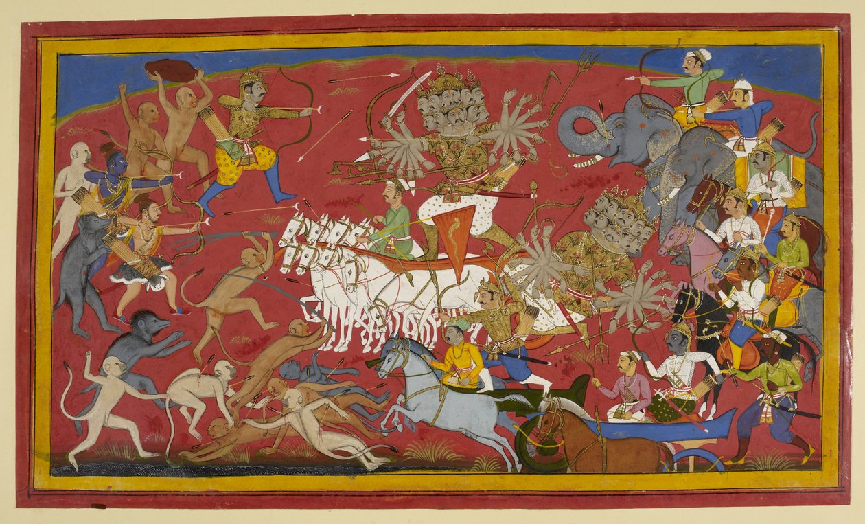 Tilføje. 15297 (1) f.141v Kampen mod den tihovedede dæmonkonge Ravana, 