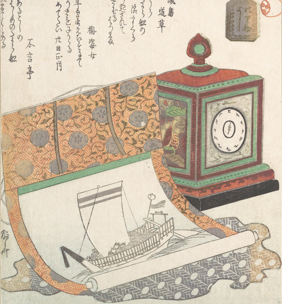 Bordur og Kakemono af en skattebåd, 1800-tallet., 1800-tallet. af Shinsai