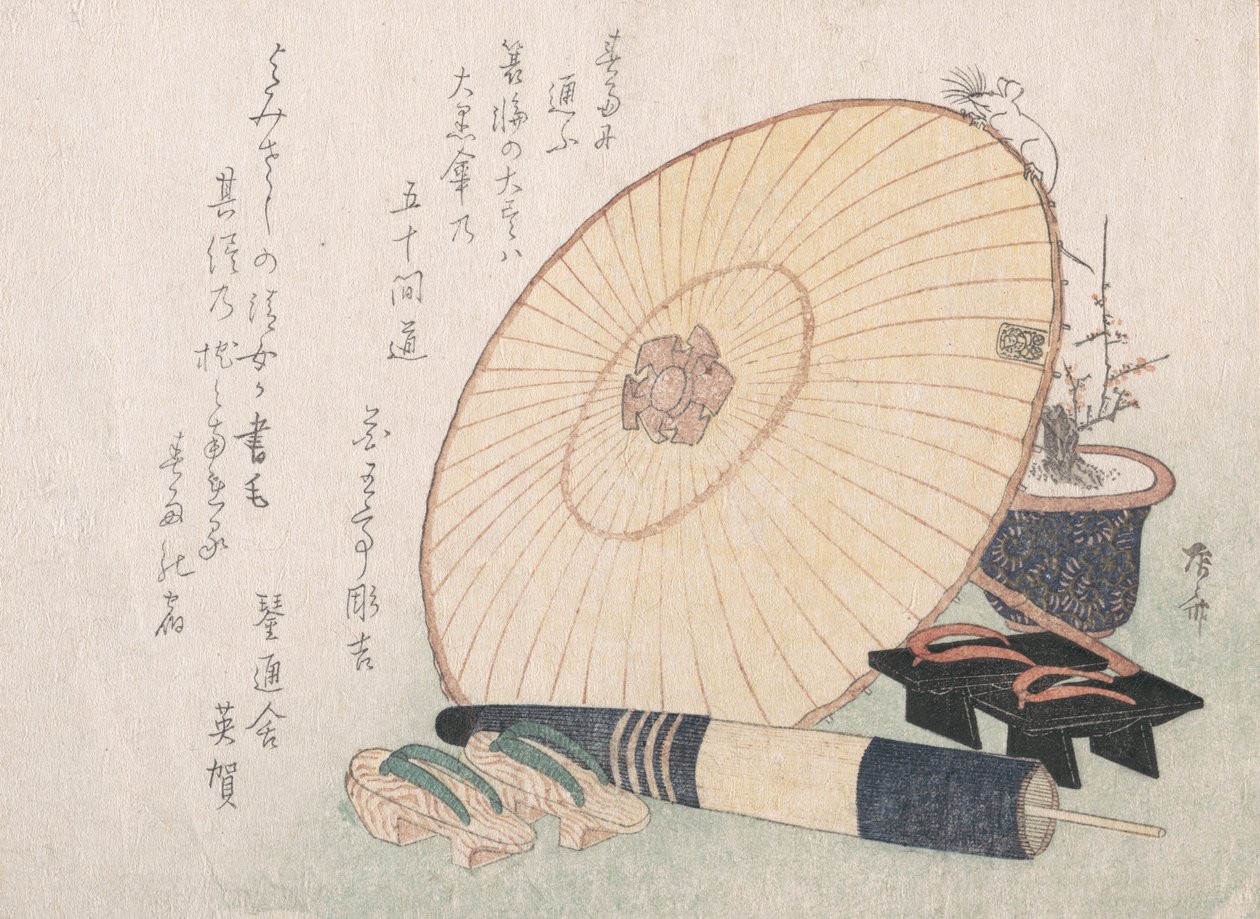 Paraplyer og Geta japanske træsandaler, sandsynligvis 1816., sandsynligvis 1816. af Shinsai