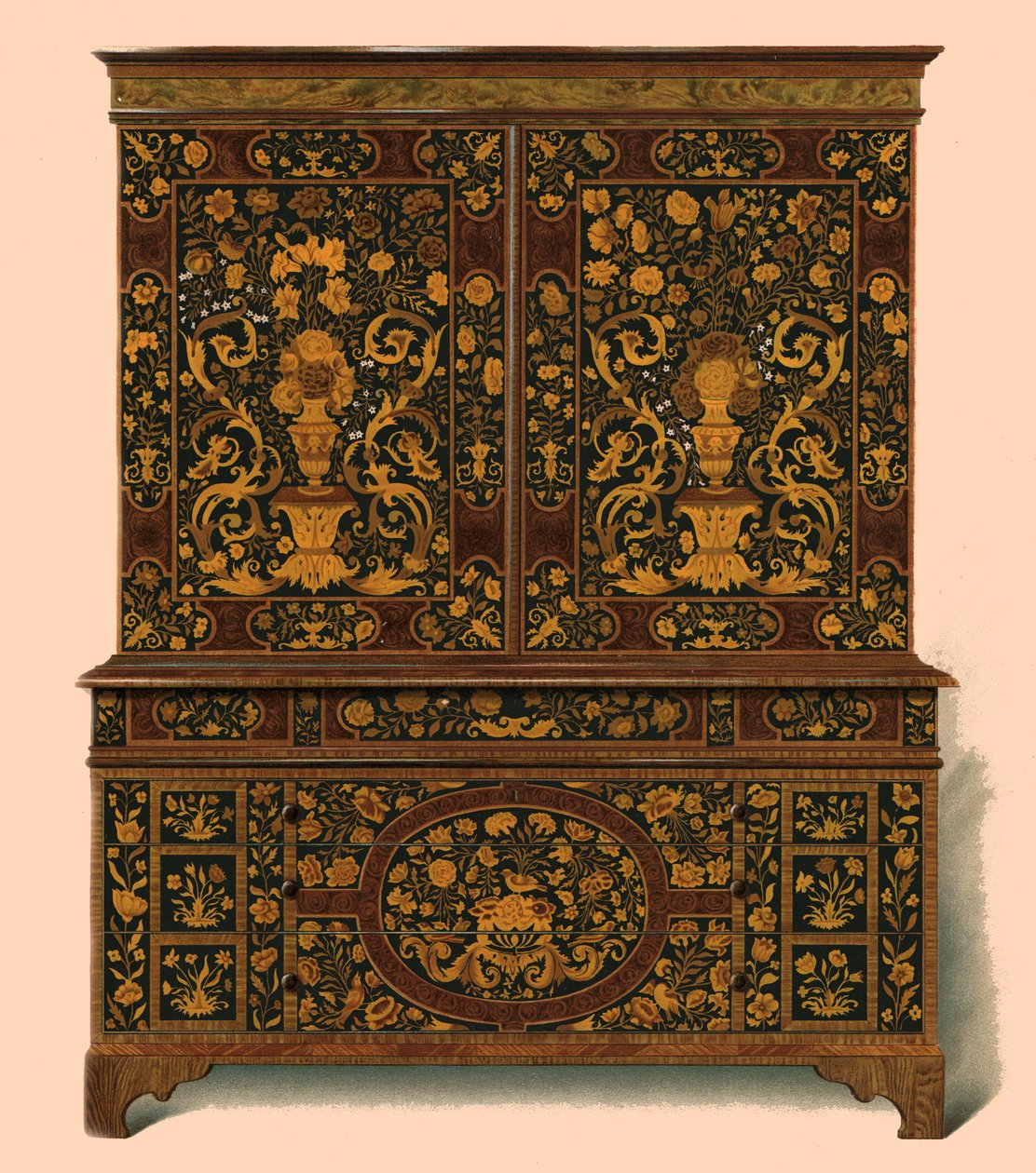 Skabspresse indlagt med marquetry, 1905 af Shirley Charles Llewellyn Slocombe