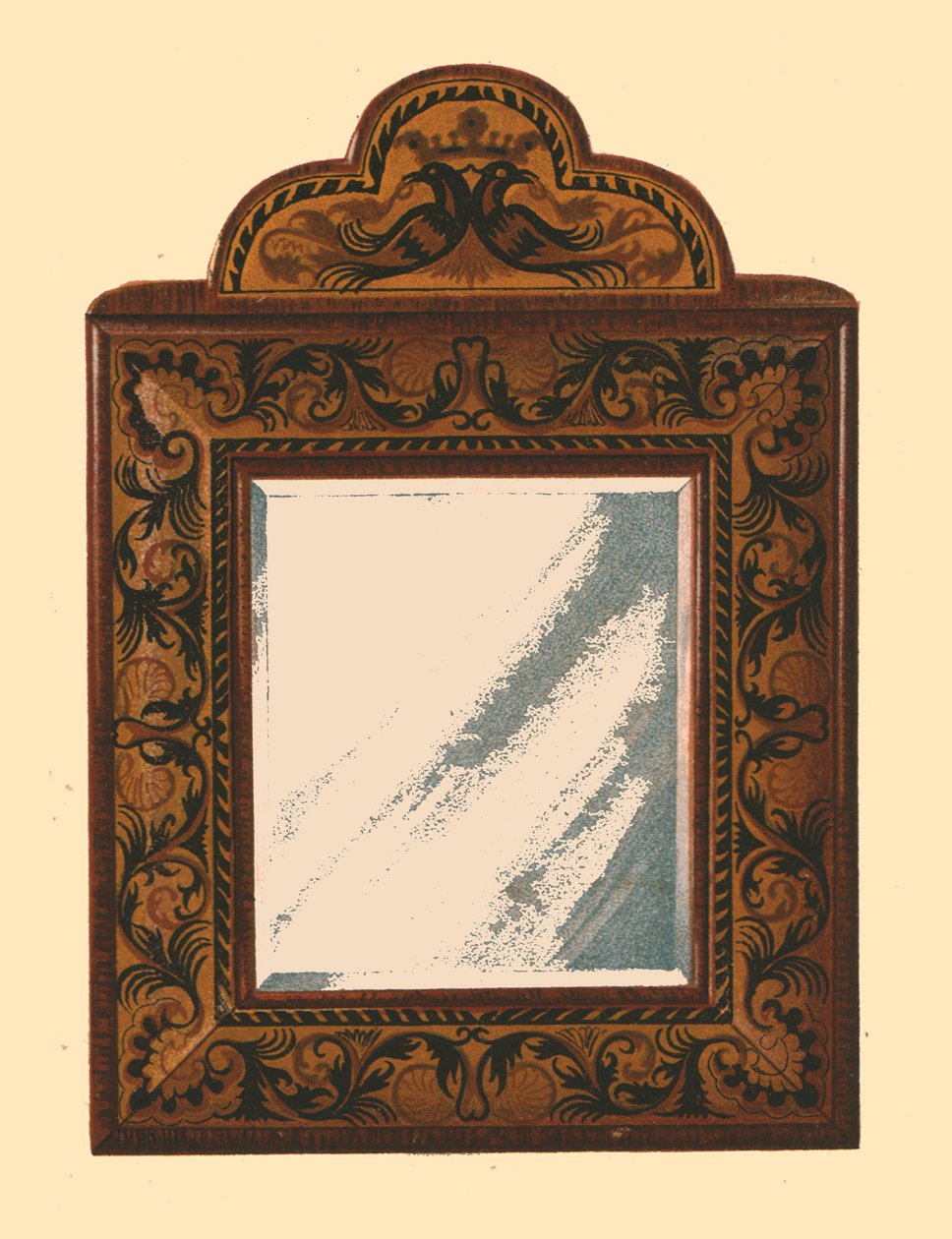 Spejl med ramme af valnød med indlagt marquetry, 1905 af Shirley Charles Llewellyn Slocombe