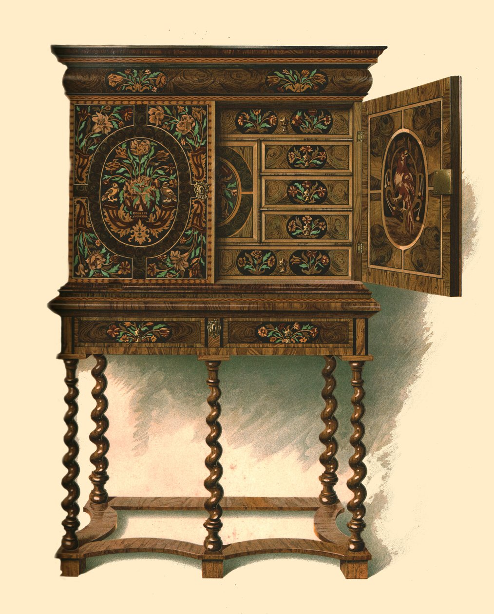 Valnøddeskab indlagt med marquetry, 1905 af Shirley Charles Llewellyn Slocombe