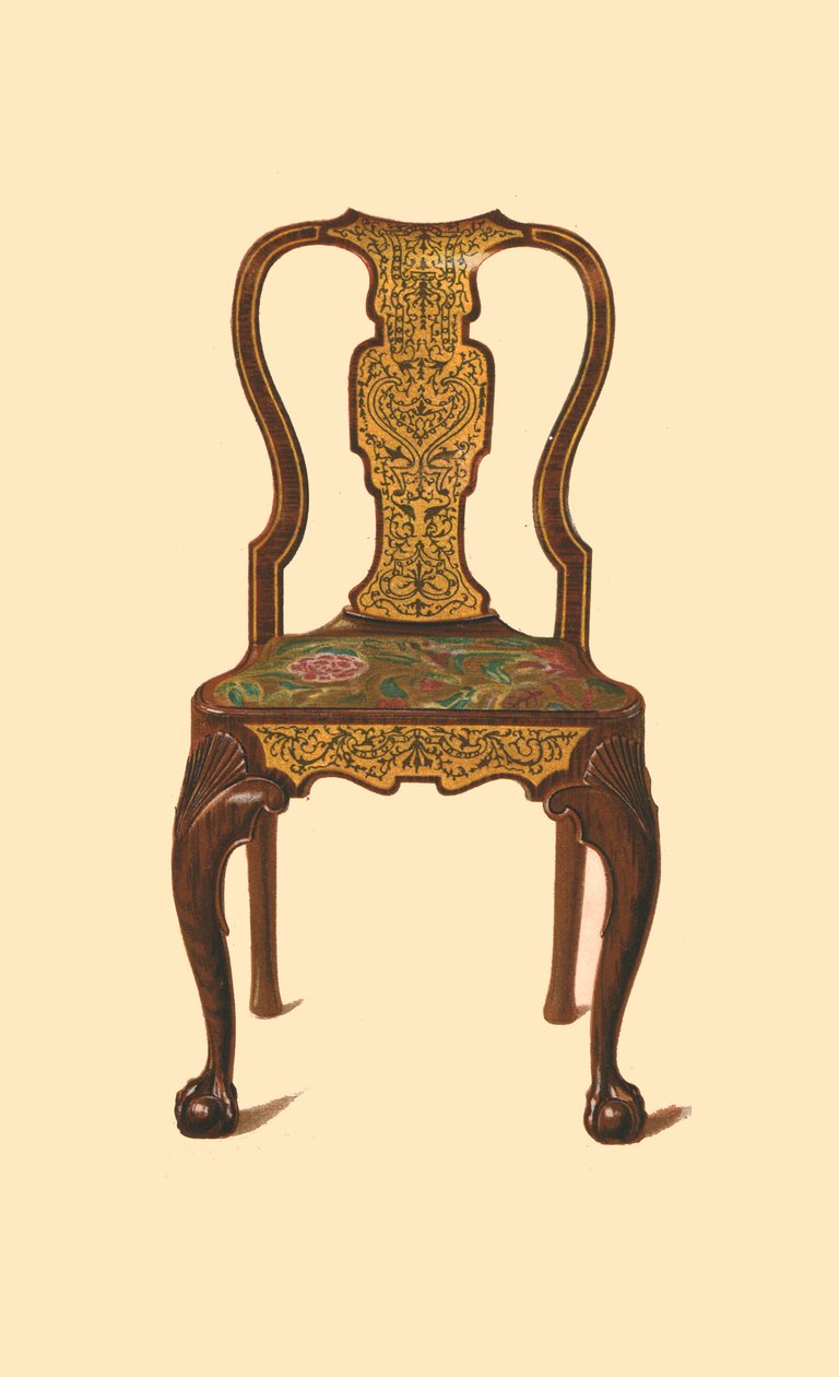 Valnøddestol indlagt med marquetry, 1905 af Shirley Charles Llewellyn Slocombe