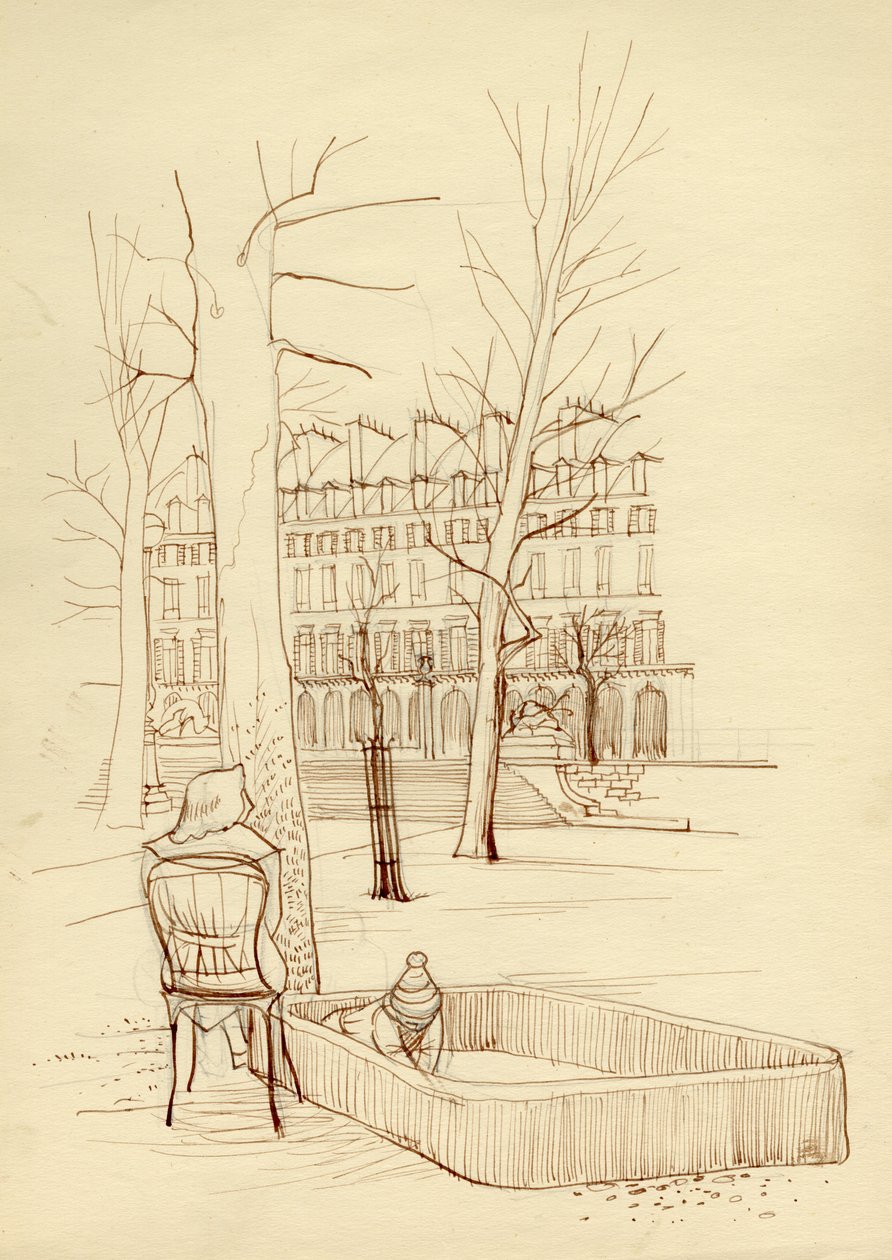Barn leger i sandkasse, Paris, Frankrig, c1951. af Shirley Markham