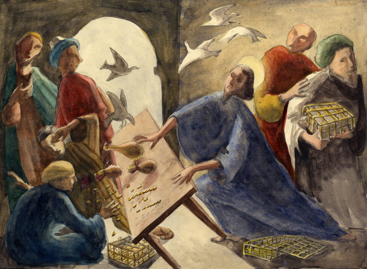 Kristus smider købmændene ud af templet, ca. 1950. af Shirley Markham