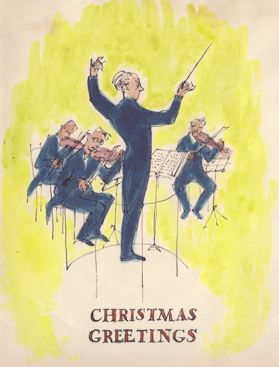 Dirigent og orkester, julekort, 1952. af Shirley Markham
