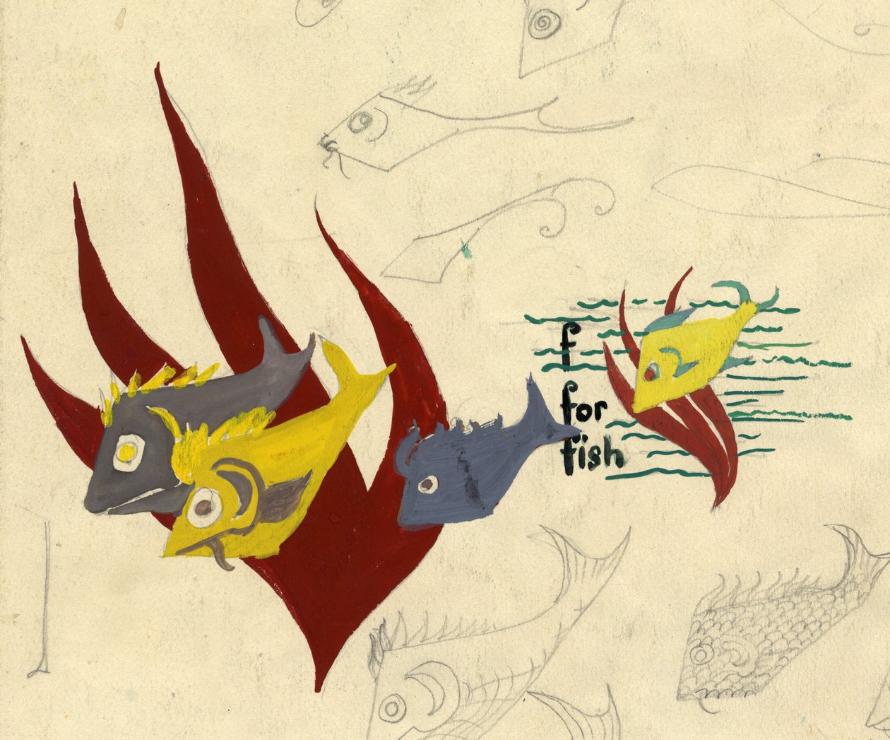 Fiskeillustration, c1950. af Shirley Markham