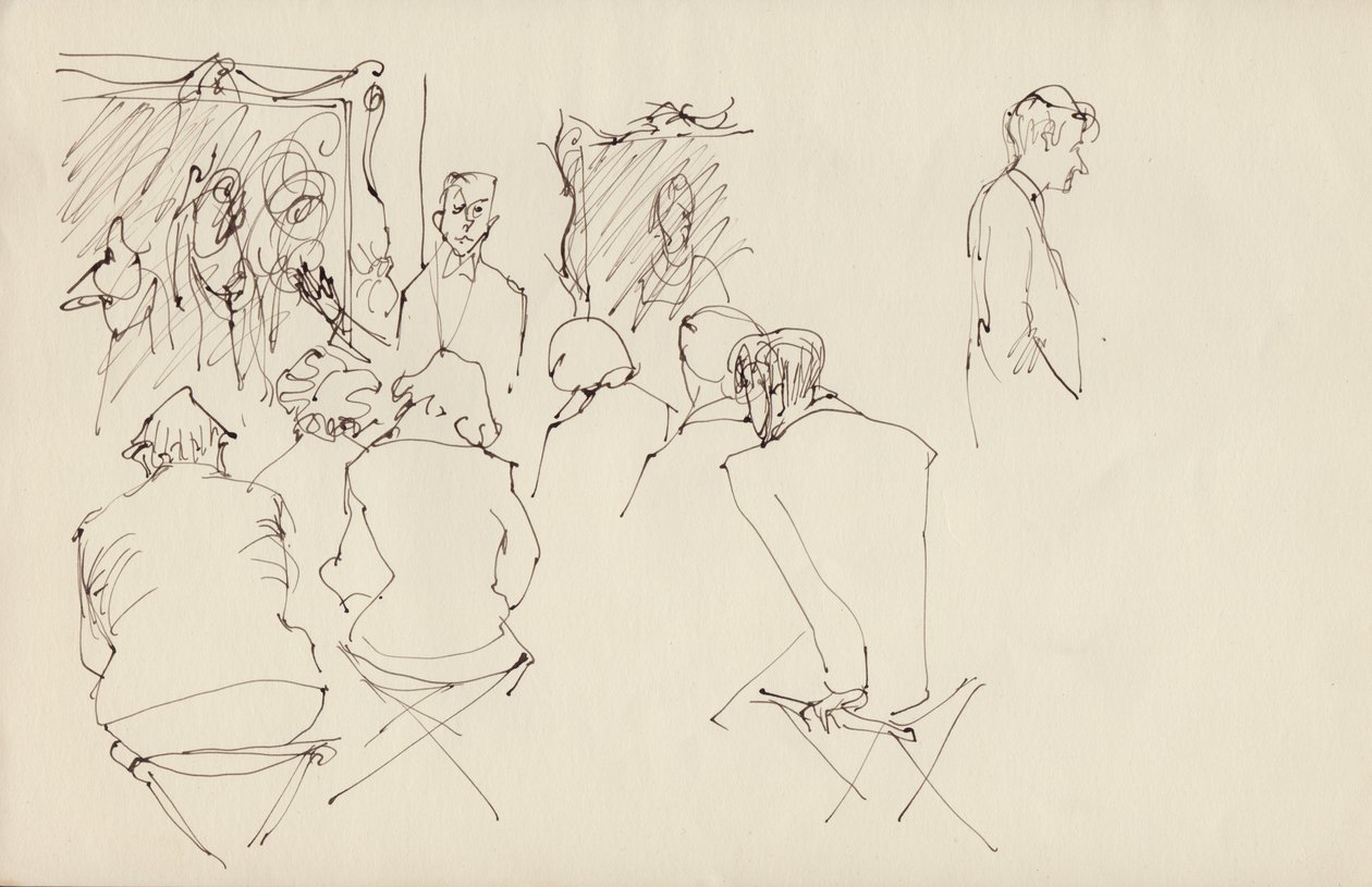 Foredrag i et kunstgalleri, c1950. af Shirley Markham