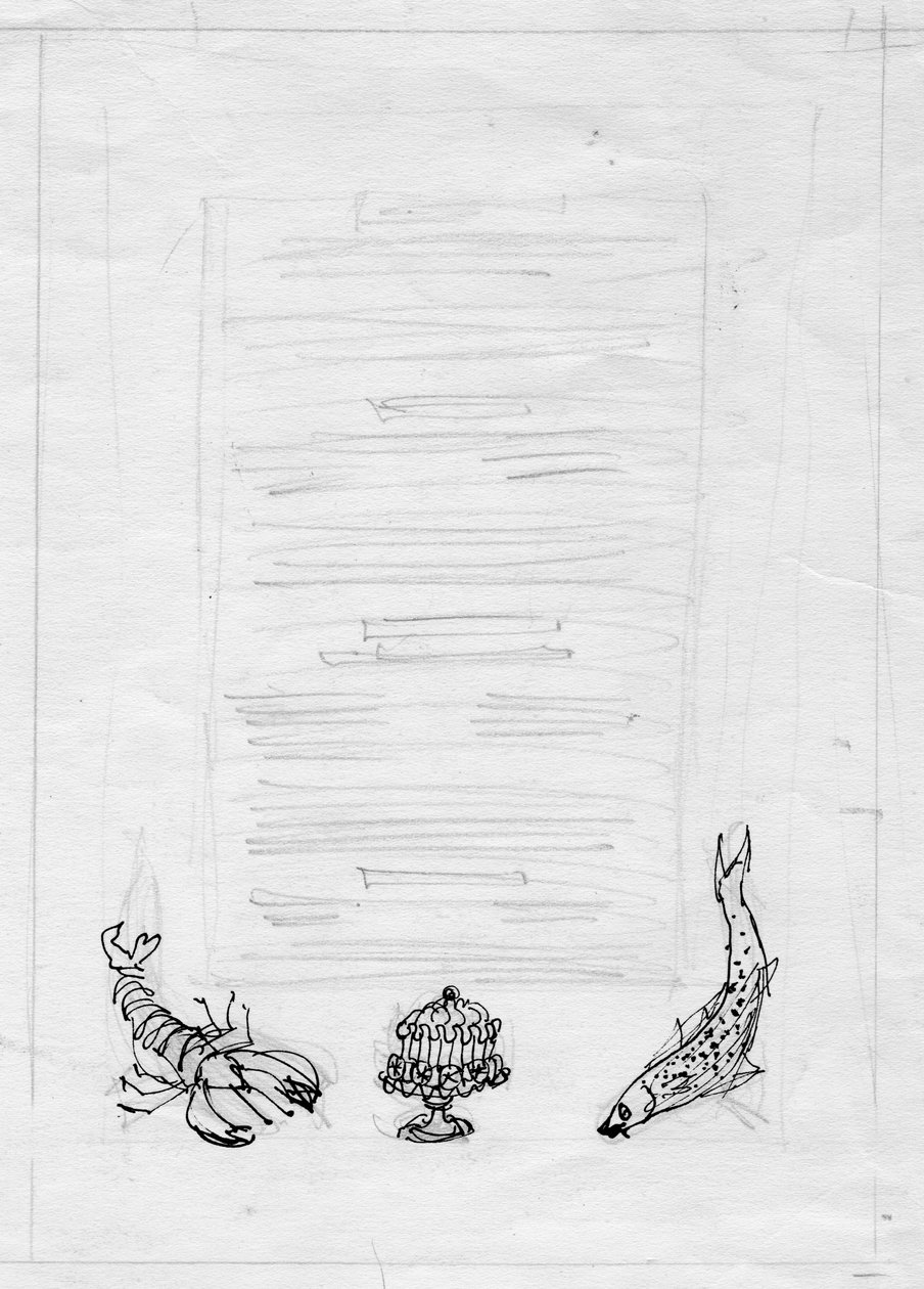 Hummer, fisk og kage, menudesign, c1950. af Shirley Markham