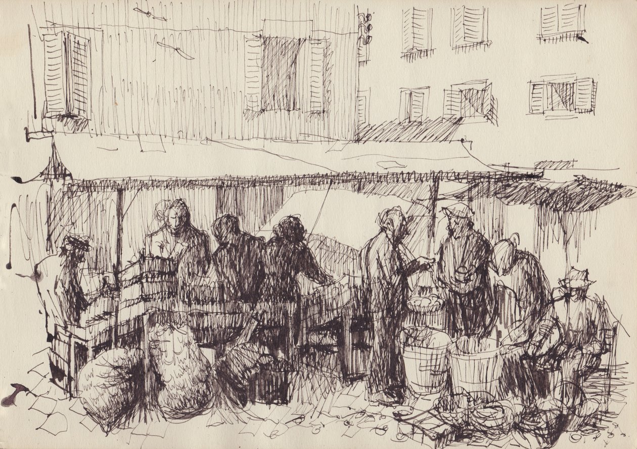 Markedsscene, Italien, c1950. af Shirley Markham