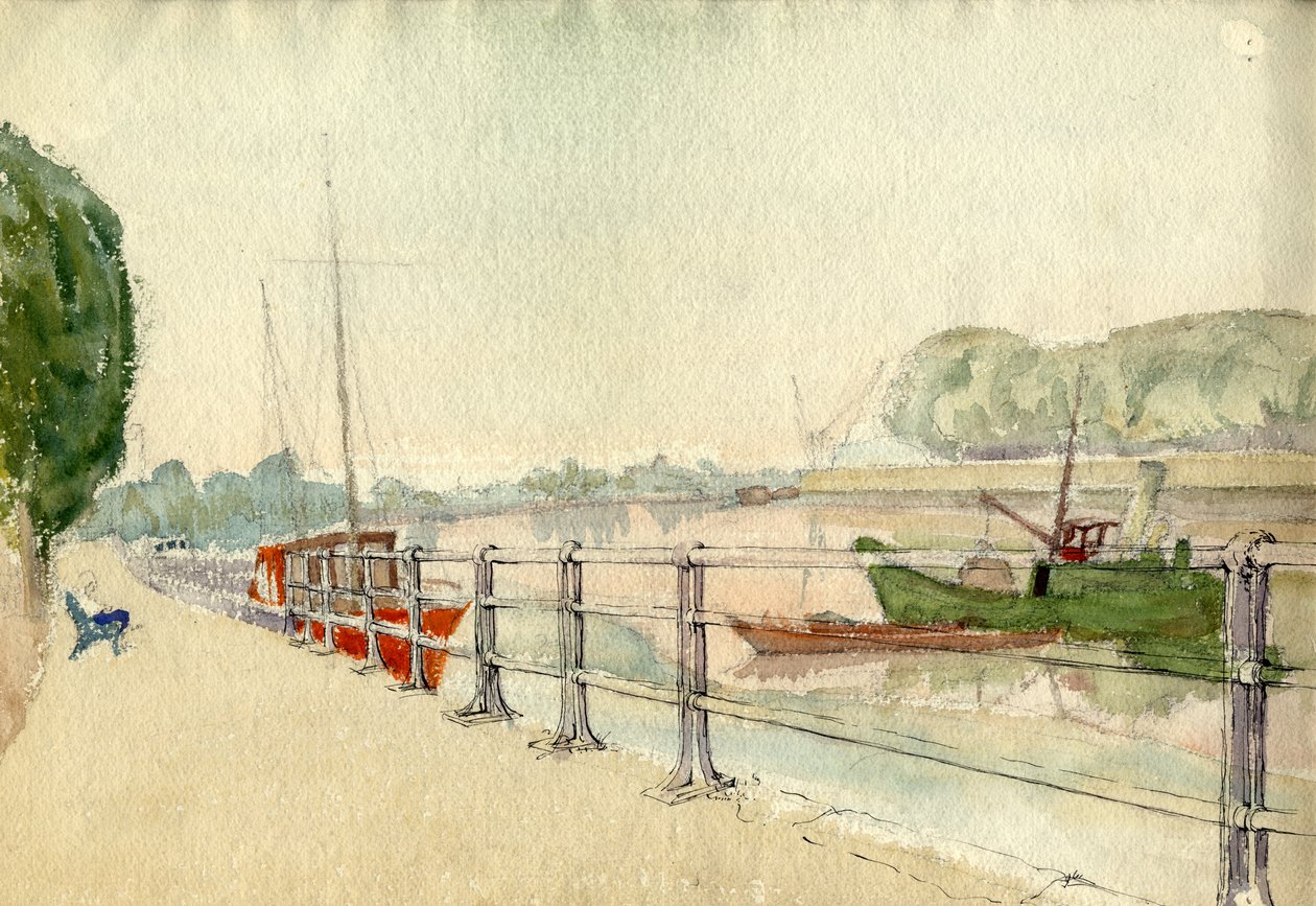 Riverside walk, c1950. af Shirley Markham