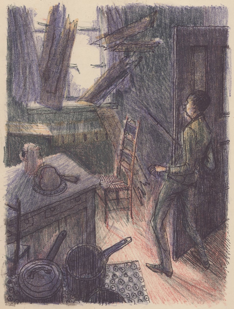 Scene fra The Invisible Man: breaking window, 1953. af Shirley Markham