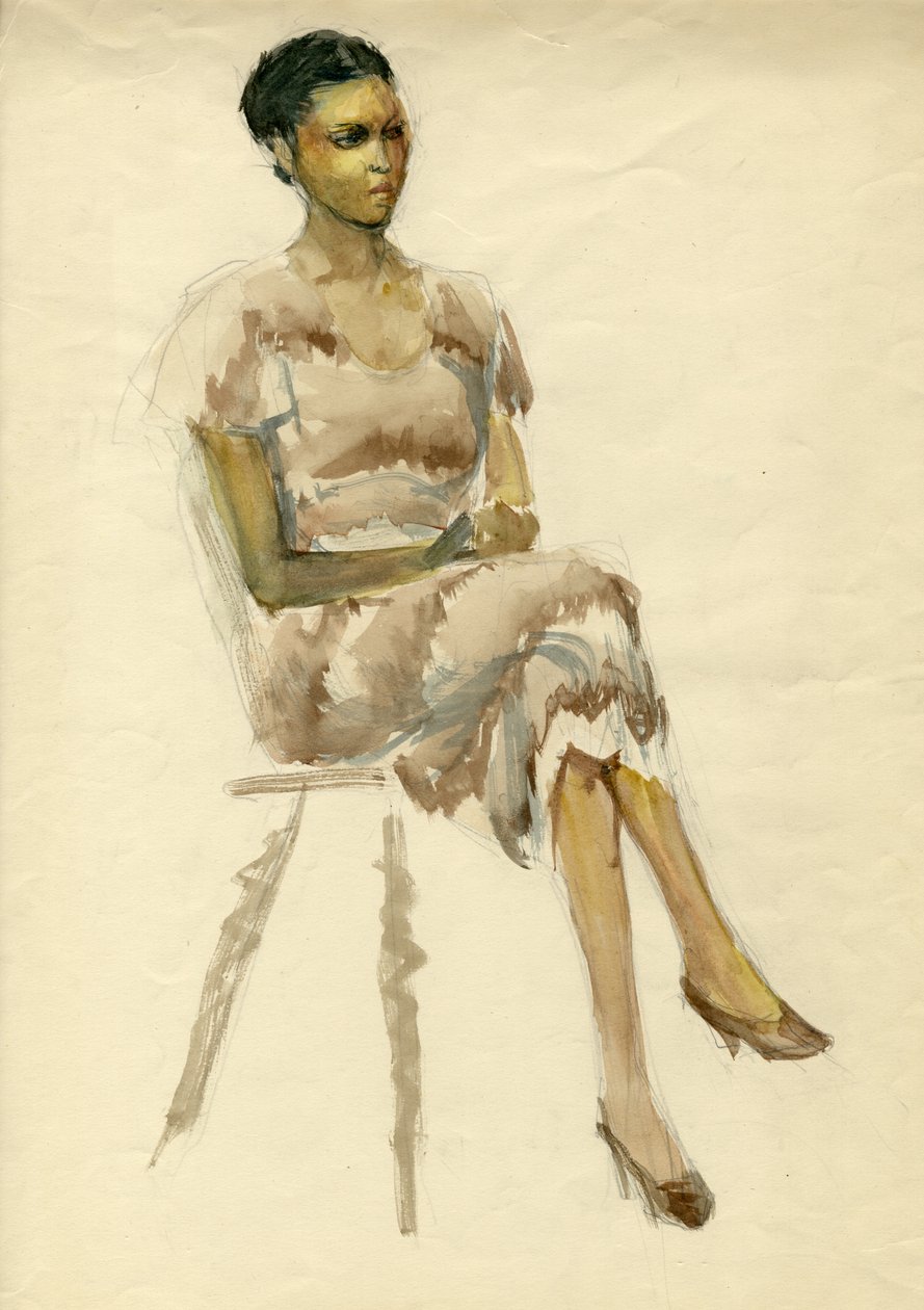 Siddende kvinde i brun kjole, c1952. af Shirley Markham