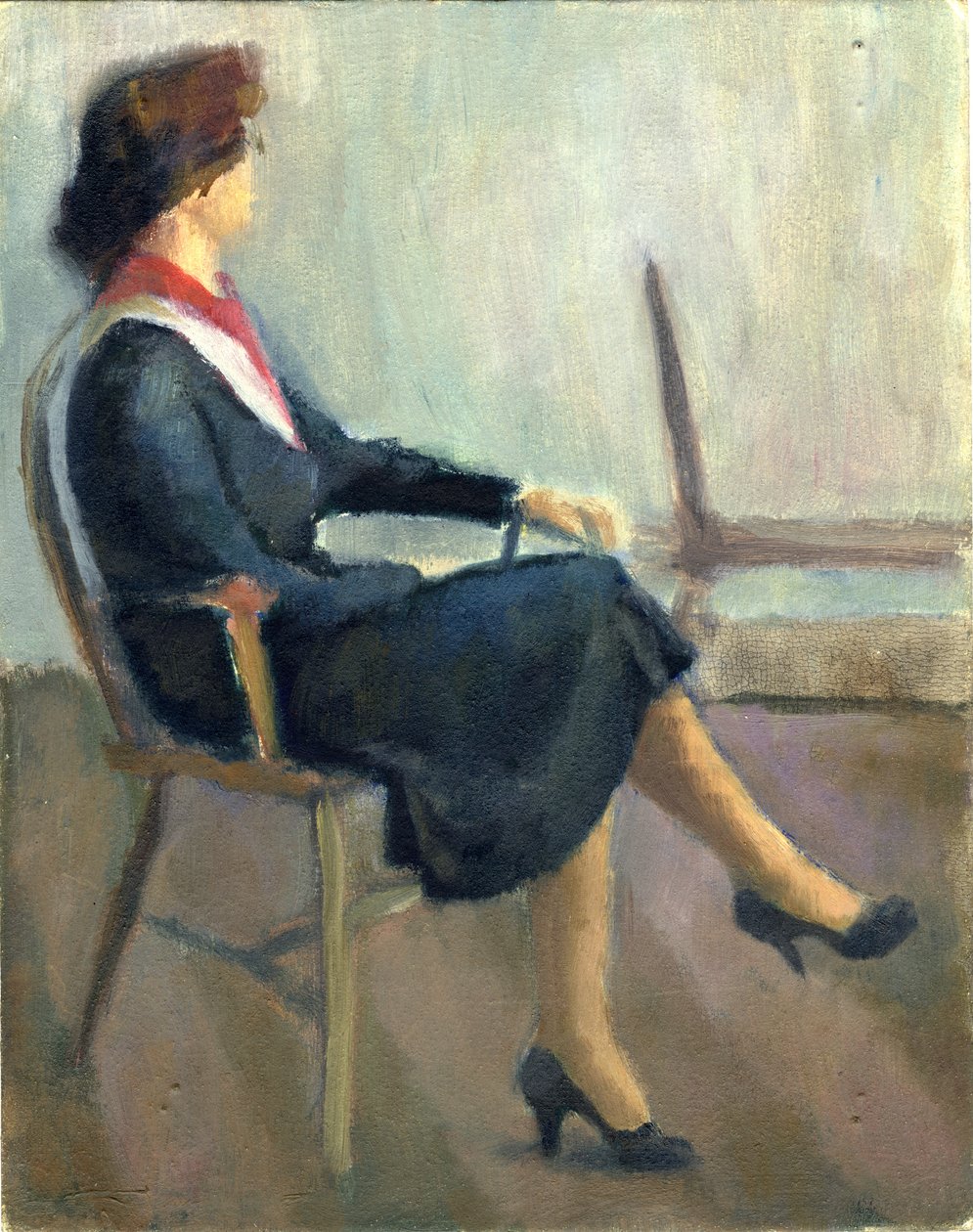 Siddende kvinde i marineblå, 1952. af Shirley Markham