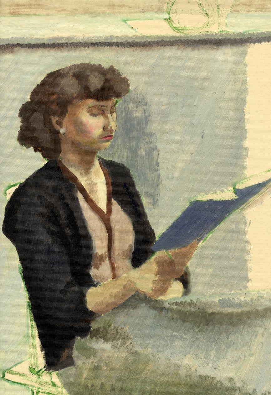 Siddende kvinde læser, c1953. af Shirley Markham