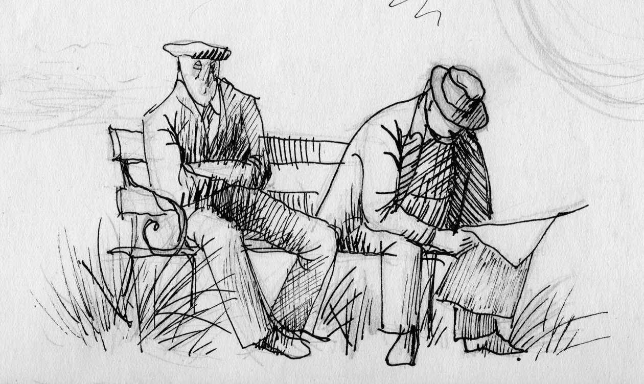 To mænd på en bænk, c1950. af Shirley Markham