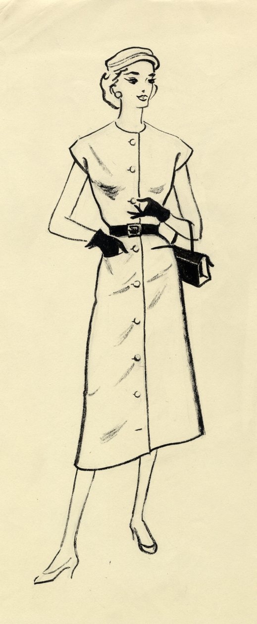 Kvinde i bæltekjole, c1950. af Shirley Markham