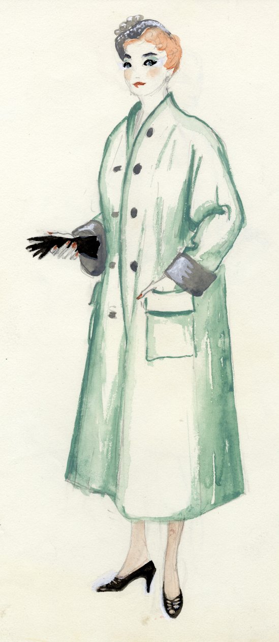 Kvinde i grøn frakke, c1950. af Shirley Markham