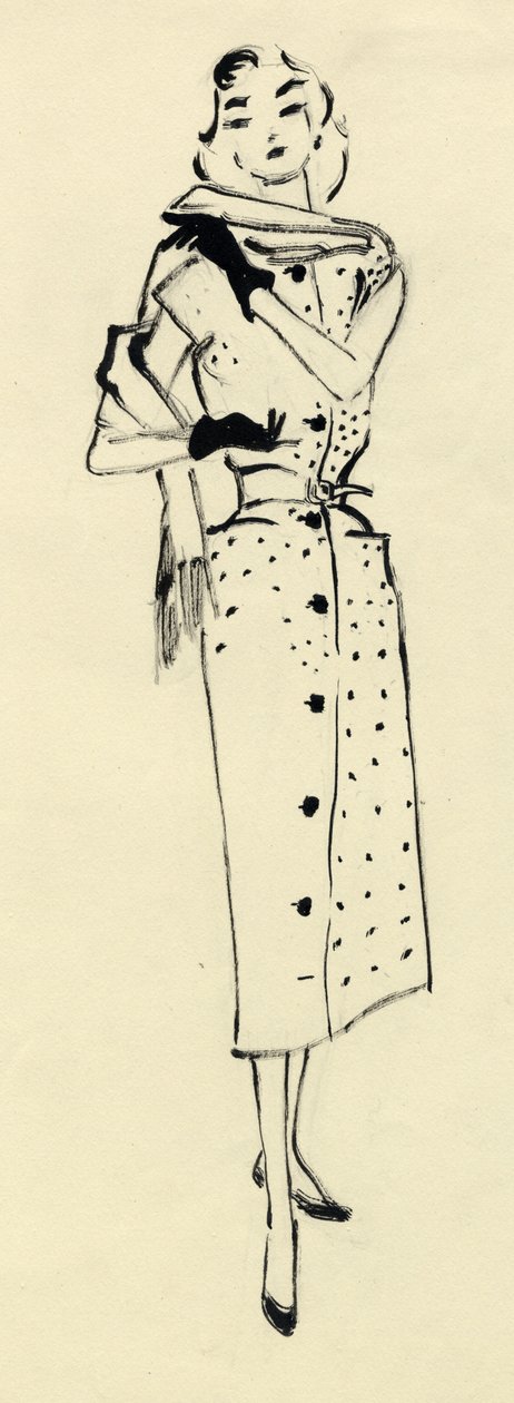 Kvinde i plettet kjole, c1950. af Shirley Markham