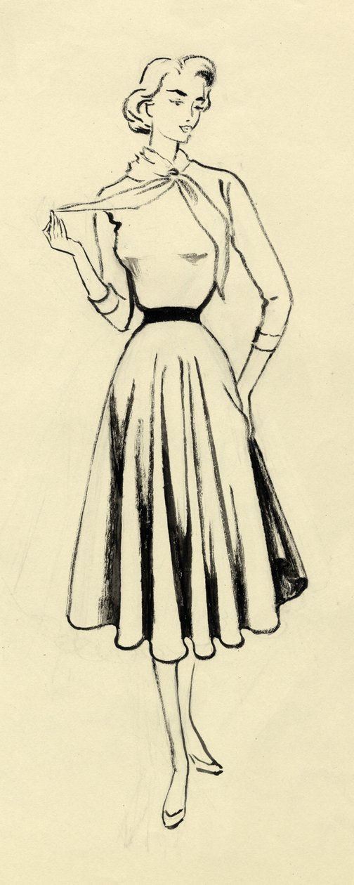 Kvinde i sweater og hel nederdel, c1950. af Shirley Markham
