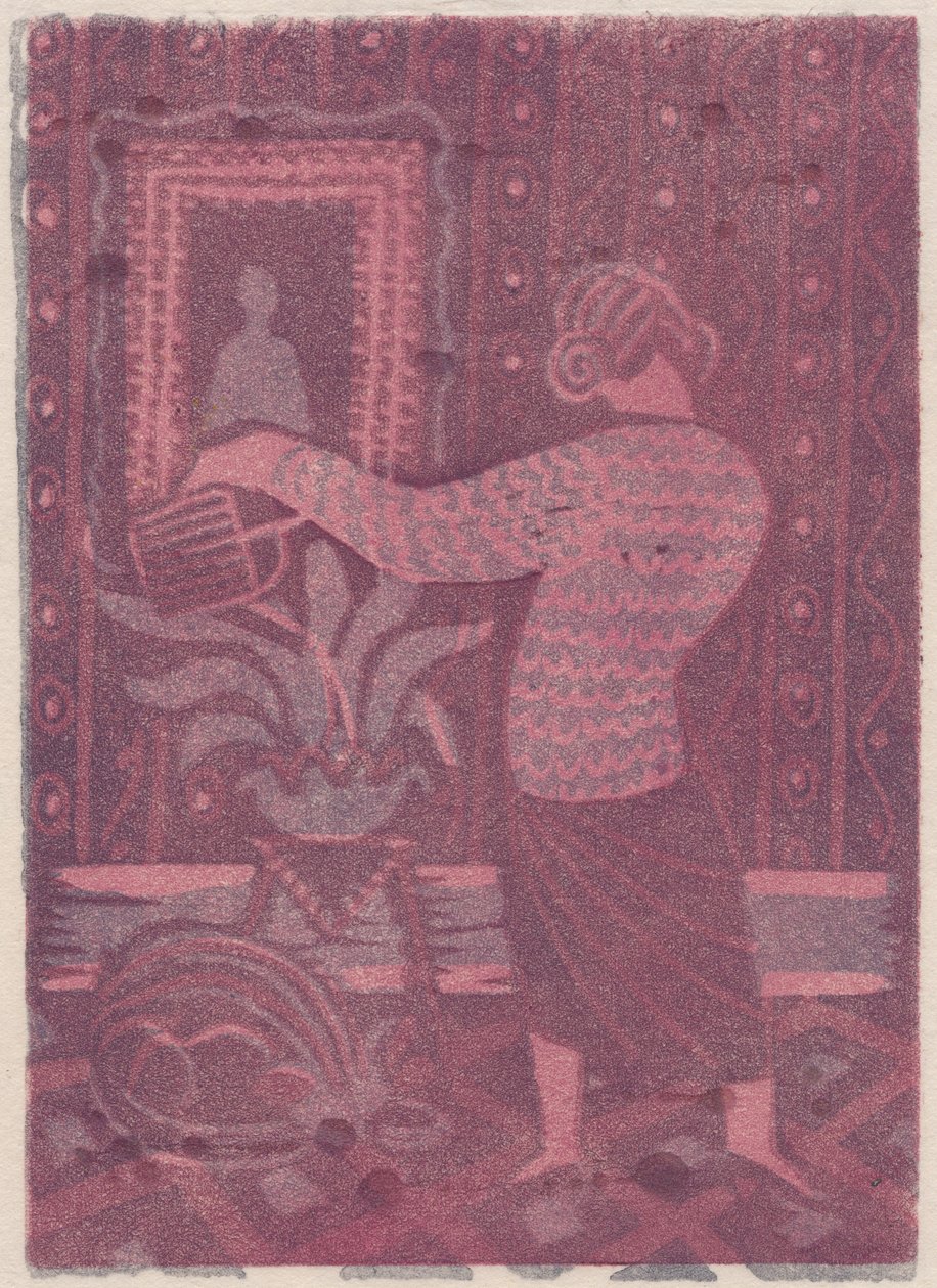 Kvinde vander planter, c1951. af Shirley Markham
