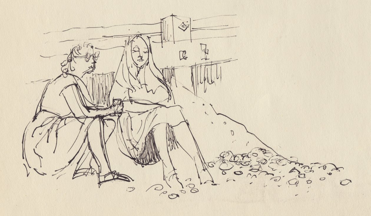Kvinder på stranden, Englands sydkyst, c1950. af Shirley Markham