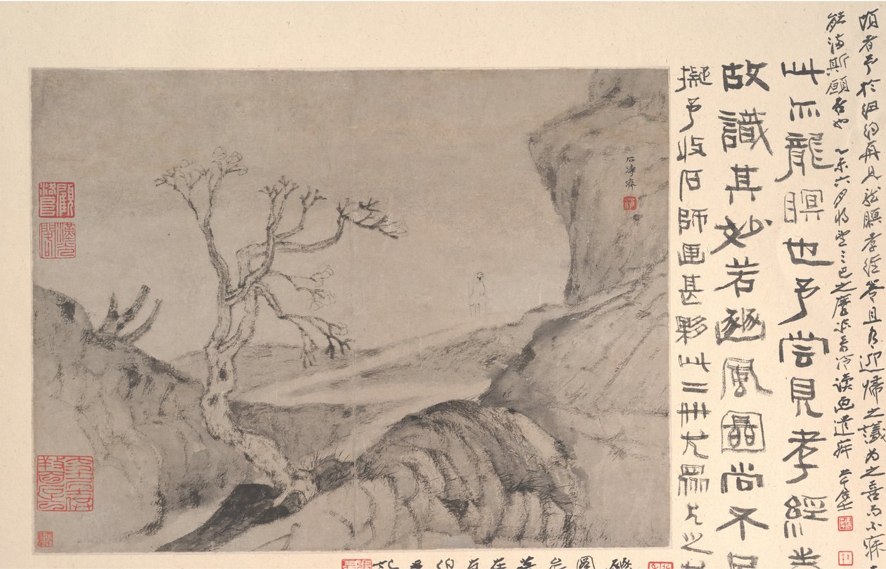 Landskab med figur, ca. 1678. af Shitao