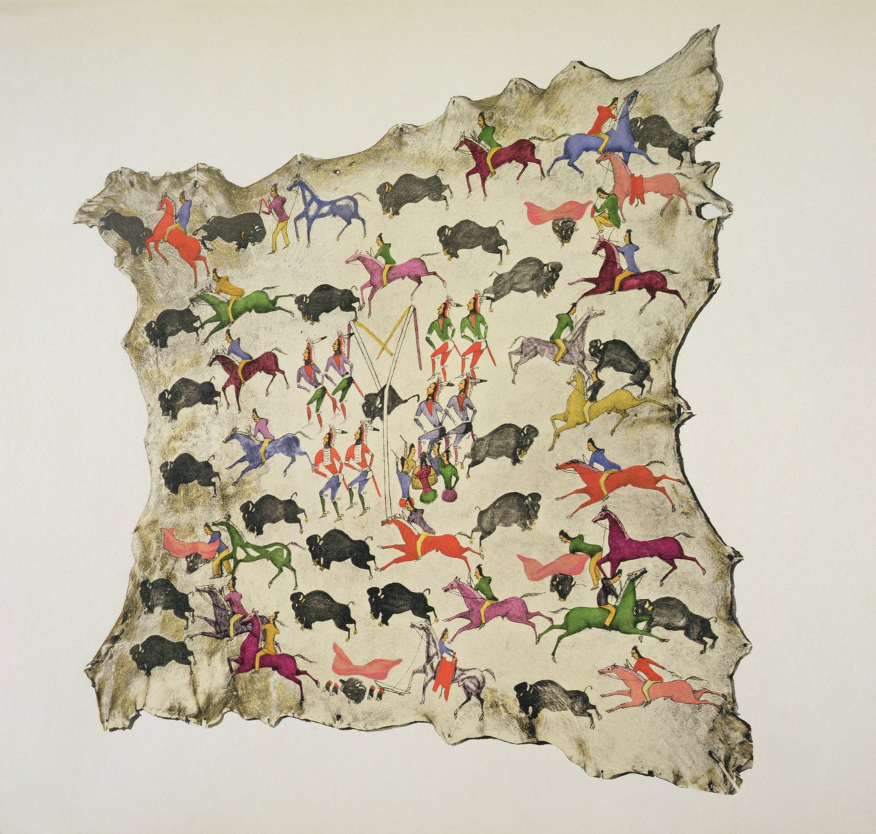 Bøffeljagt (pigment på elgskind) af Shoshone Katsikodi School