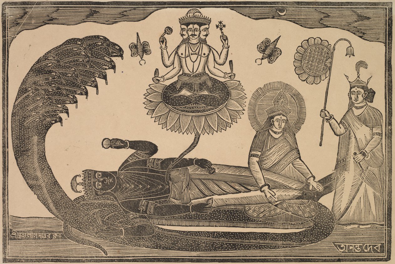 Anantasayan (Vishnu liggende på slangen Ananta) af Shri Gobinda Chandra Roy