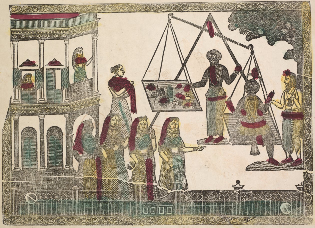 Krishna vægtet mod dyrebare genstande (?) (verso) af Shri Gobinda Chandra Roy
