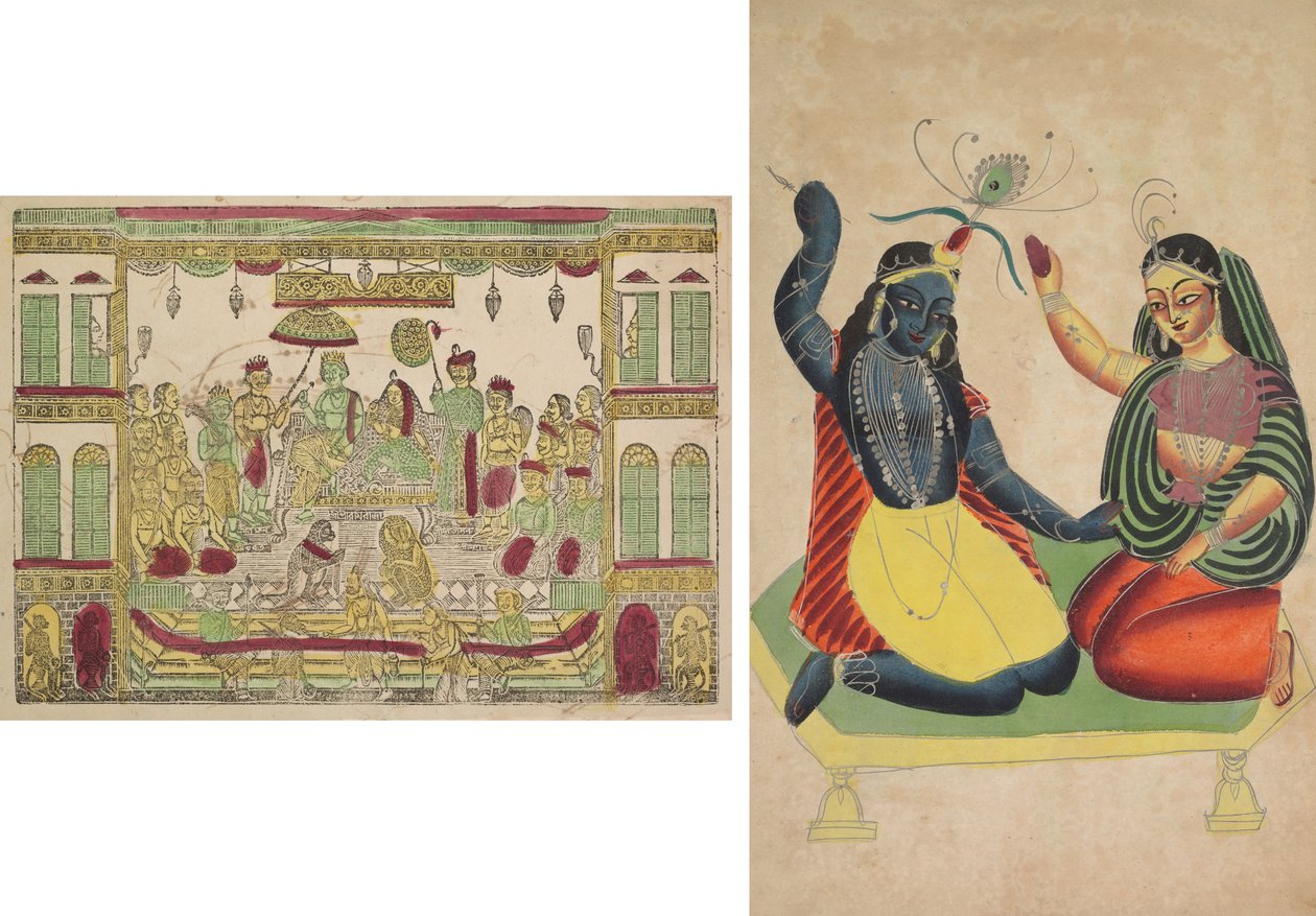 Rama og Sita i Royal Palace (recto); Radha og Krishna (verso) af Shri Gobinda Chandra Roy