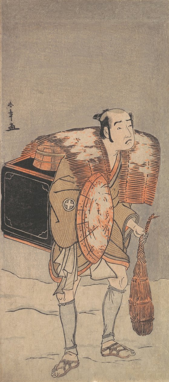 Otani Tomoemon som en kræmmer, der trasker gennem sneen, ca. 1778. af Shunsho