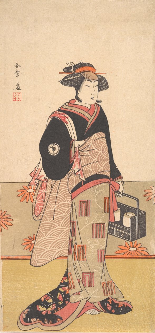 Skuespilleren Iwai Hanshiro IV som kvinde i en sort kimono, ca. 1780. af Shunsho