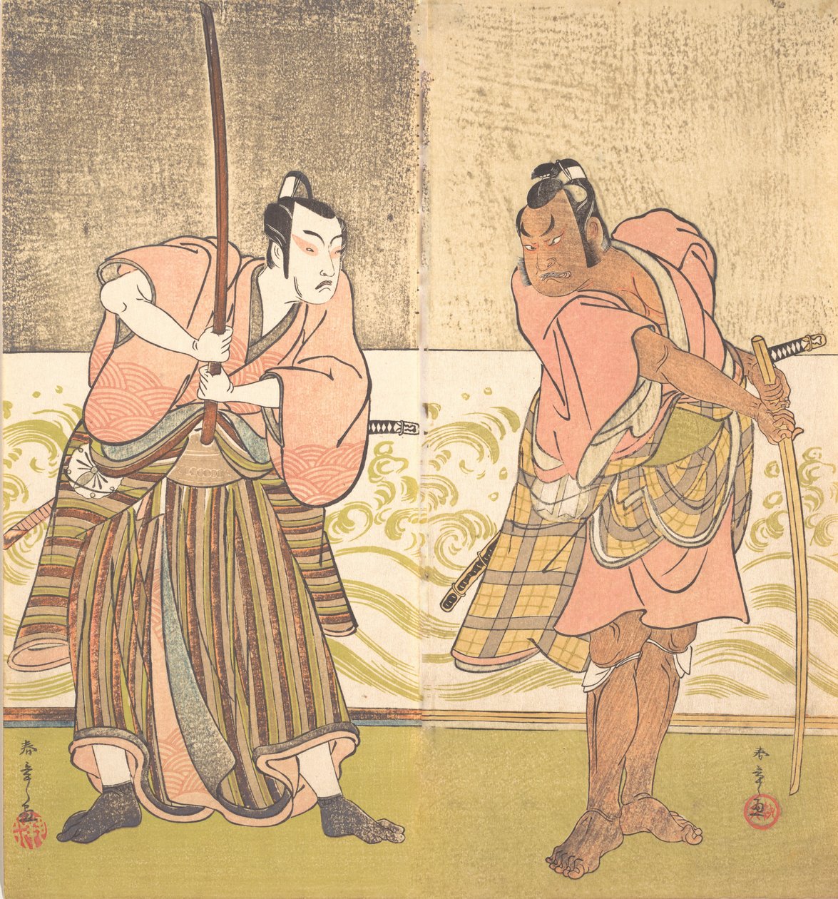 Skuespilleren Sakata Hangoro II og skuespilleren Matsumoto Koshiro IV, slutningen af det 18. århundrede. af Shunsho