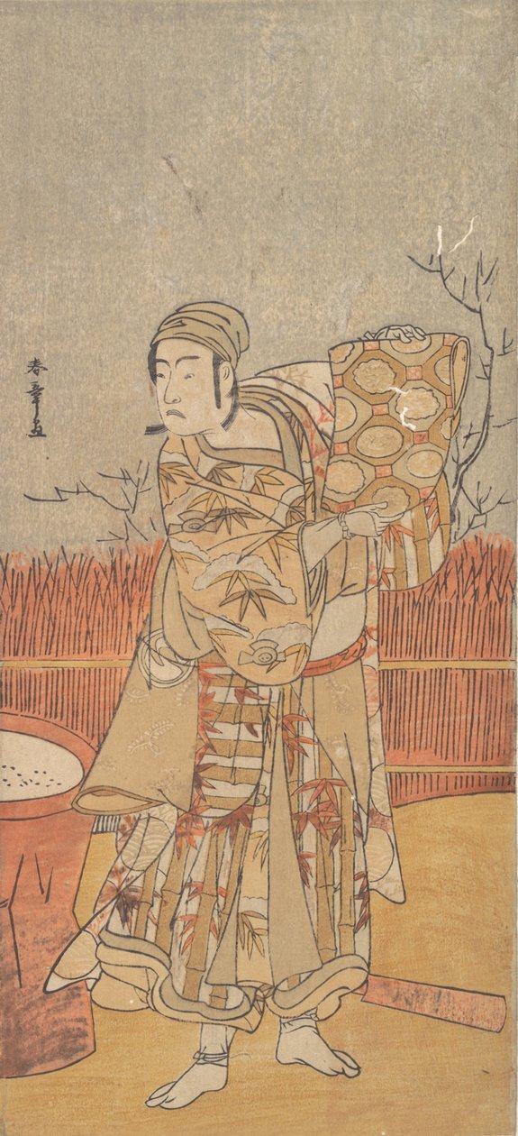 Skuespilleren Sawamura Sojuro III holder et stykke brokade op, slutningen af det 18. århundrede. af Shunsho