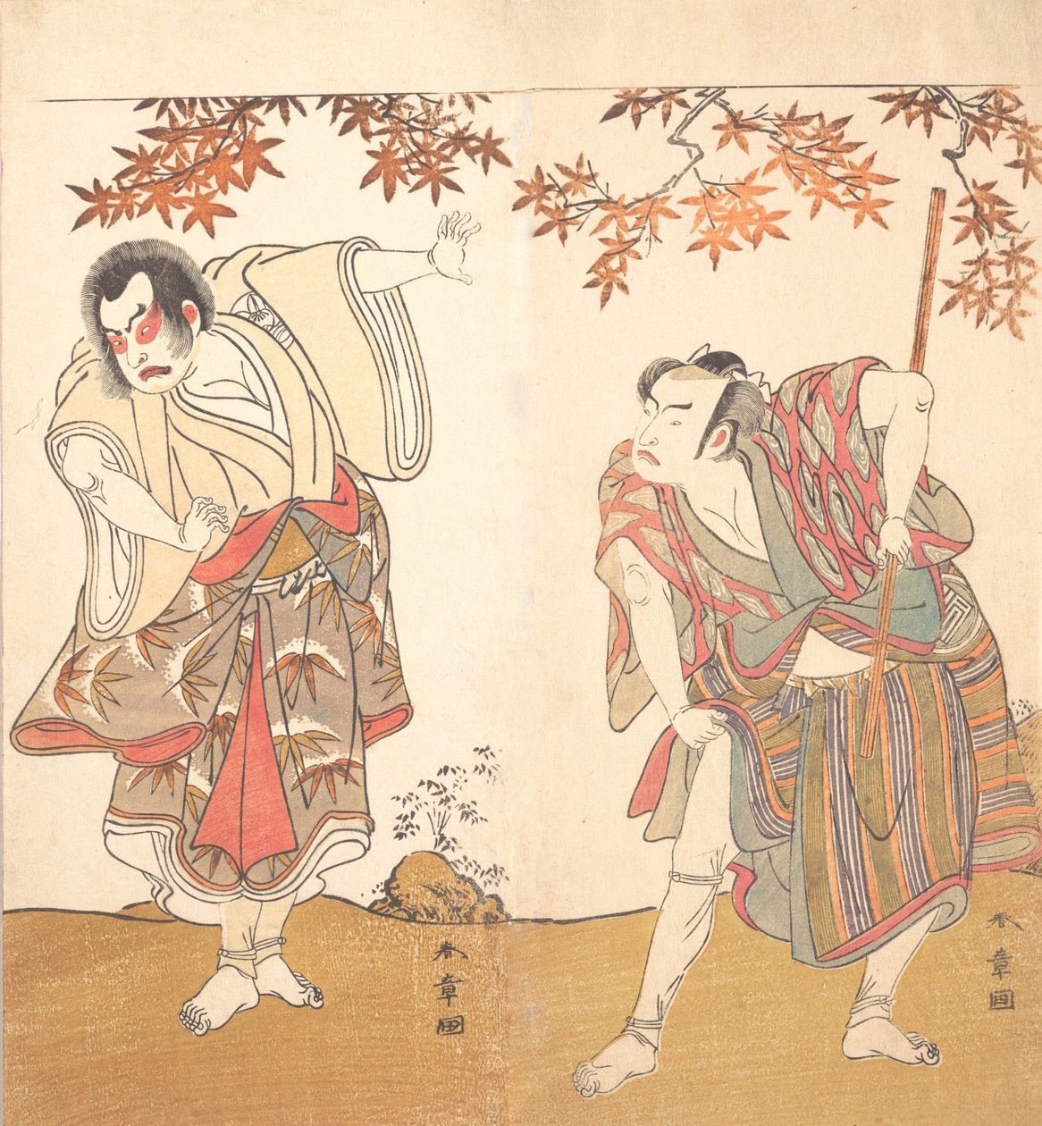 Skuespillerne Ichimura Uzaemon og Arashi Sangoro, ca. 1773. af Shunsho