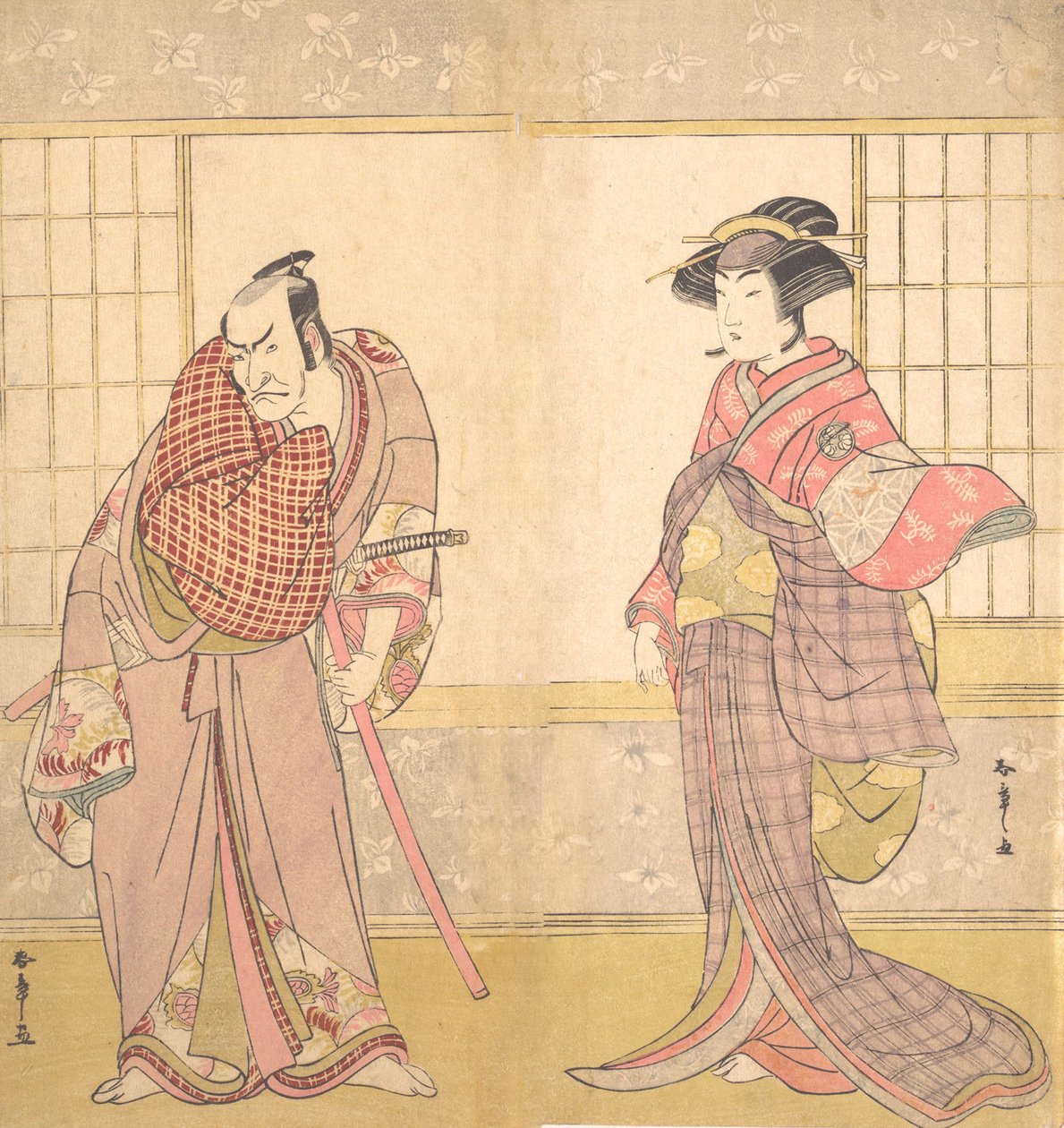 Den femte Ichikawa Danjuro som en mand, der står i et værelse, ca. 1780. af Shunsho