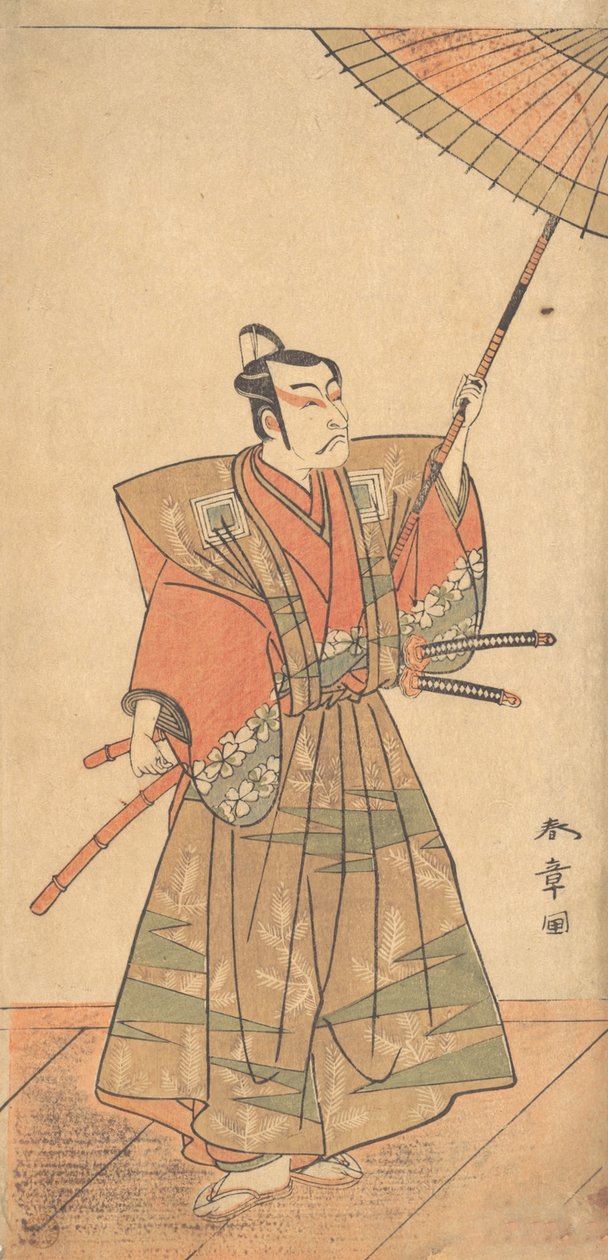 Den femte Ichikawa Danjuro som en samurai påklædt i ceremoniel Kamishimo, sandsynligvis 1774. af Shunsho
