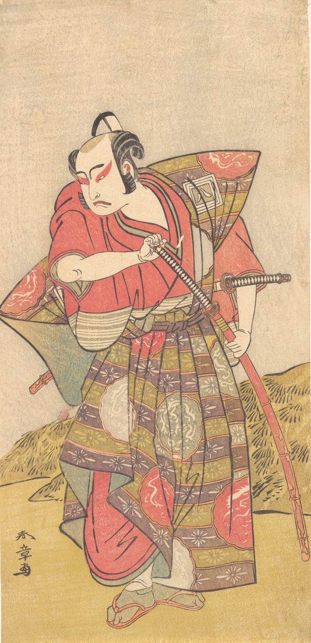 Den anden Ichikawa Yaozo som en samurai klædt i en prangende kamishimo, sandsynligvis 1773. af Shunsho
