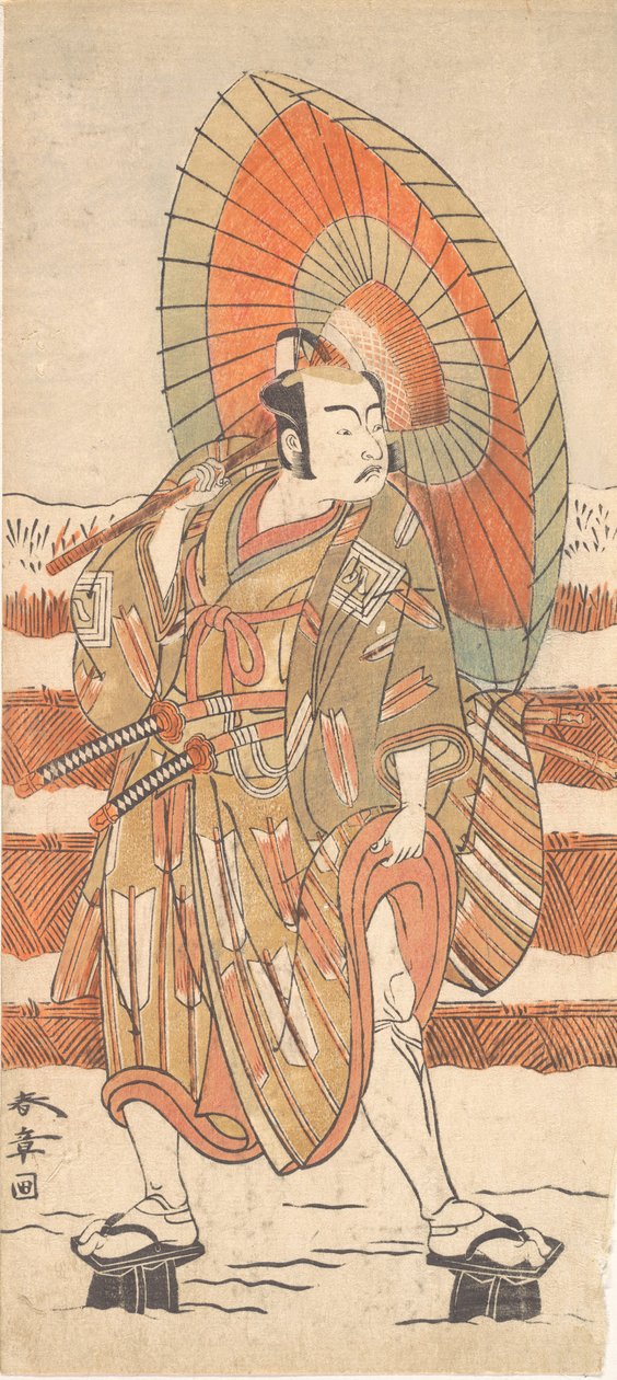 Den anden Ichikawa Yaozo som en samurai, der står i sneen, sandsynligvis 1774. af Shunsho