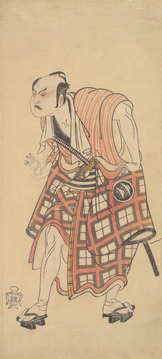 Den anden Nakajima Mihoemon som en mand, der står med hovedet foroverbøjet, 1768 eller 1769. af Shunsho