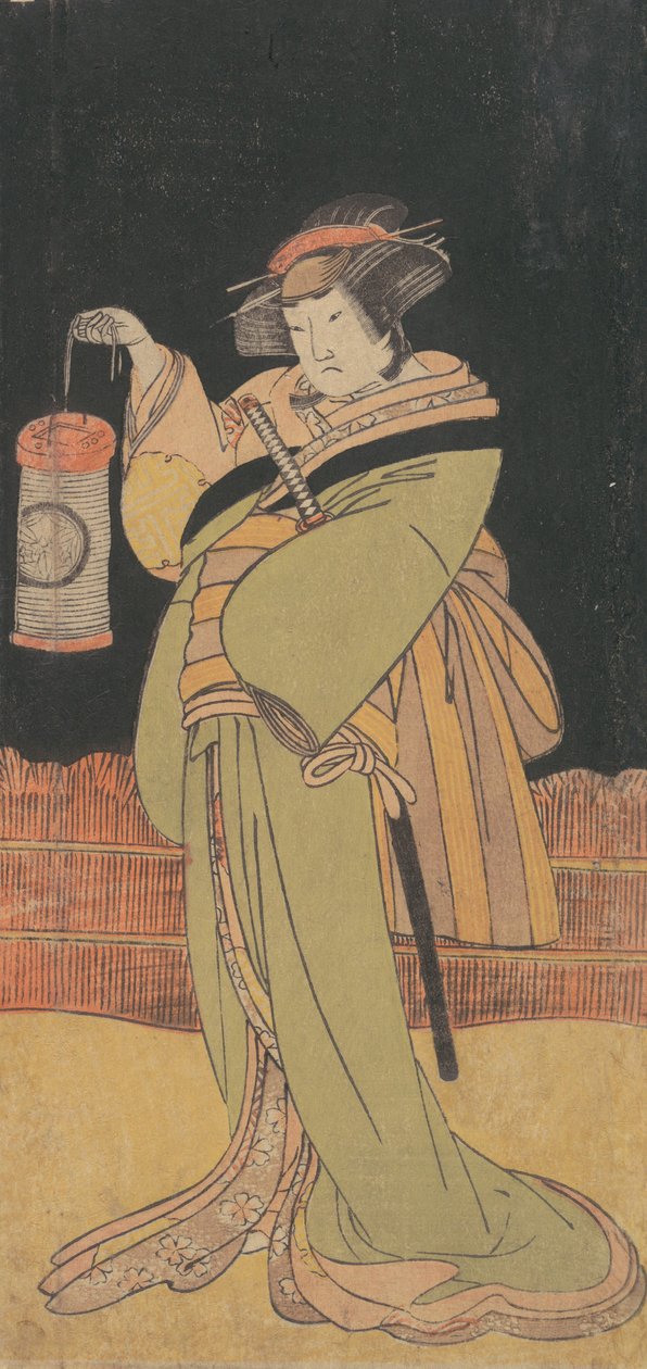Den anden Yamashita Kinsaku som en kvinde stående om natten, ca. 1779. af Shunsho