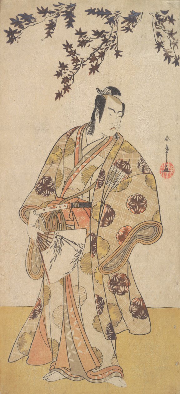 Den tredje Ichikawa Yaozo som en Daimyo, der står under et ahorntræ, ca. 1783. af Shunsho
