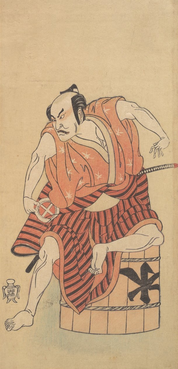 Den tredje Otani Hiroemon som en Otokodate siddende på et omvendt badekar, 1768 eller 1769. af Shunsho