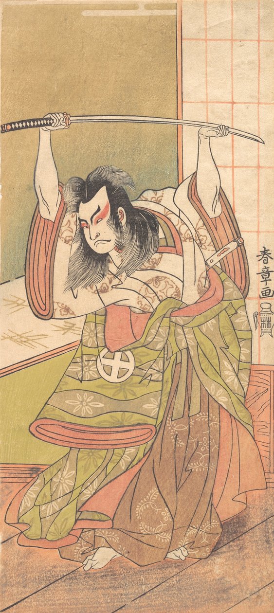 Den tredje Otani Hiroji som en Daimyo stående på Engawa, ca. 1771. af Shunsho