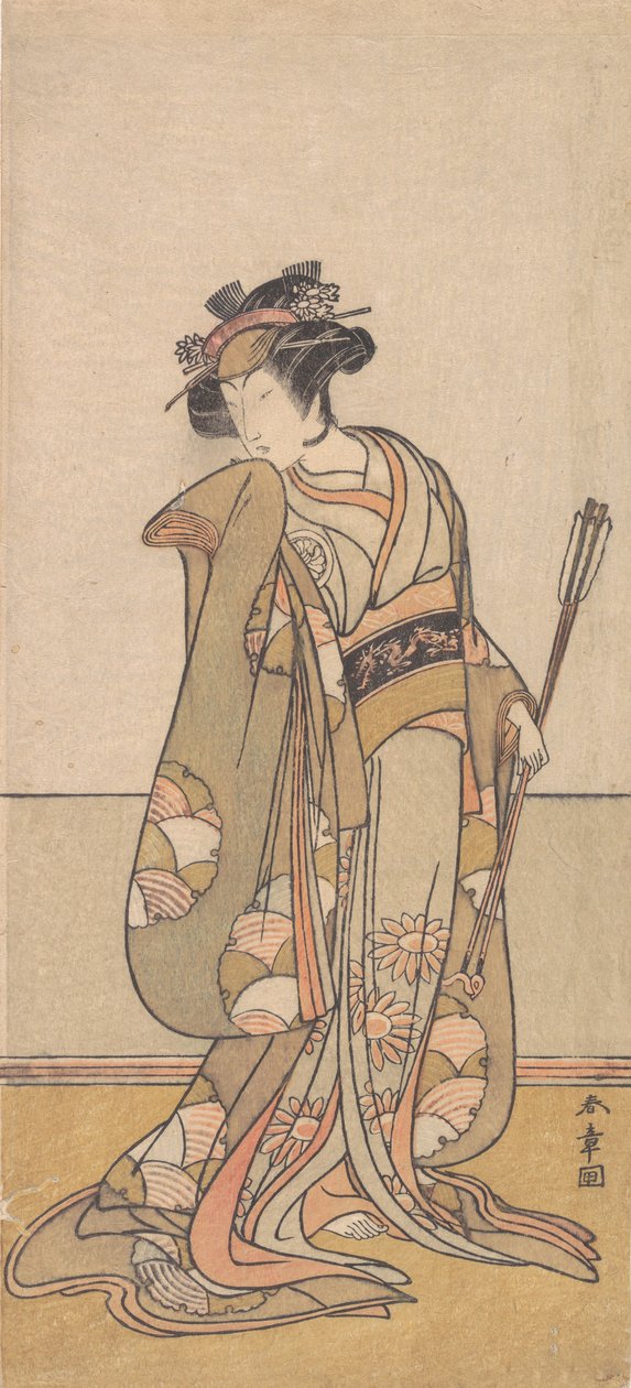 Den tredje Segawa Kikunojo som kvinde, der går mod højre, 1774 eller 1775. af Shunsho
